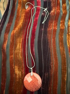 Silver Chain Necklace with Coral Round Pendant